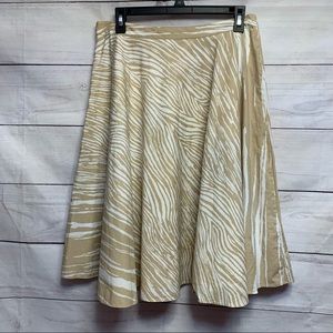 Covington cotton animal print beige white a-line skirt lined zipper 8 Medium